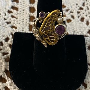 Amethyst 925 silver and bronze ring